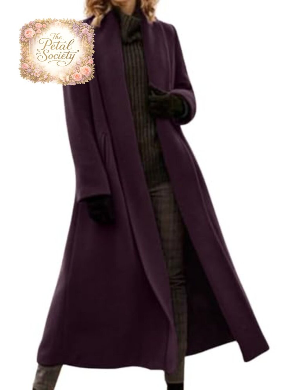 chouyatou Women's Wool Coat Open Front Winter Pea Coat Shawl Collar Mid Long
